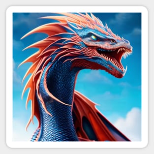 Intricate Orange and Blue Scaled Dragon Sticker